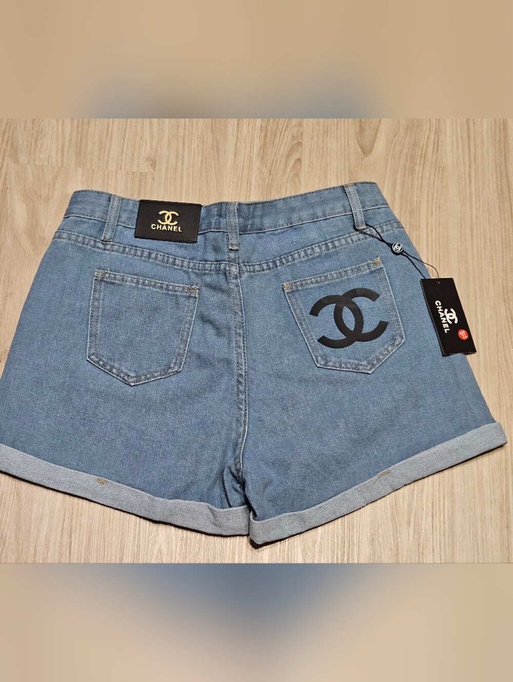 CC Inspired Blue Denim Wash Shorts with CC Logo